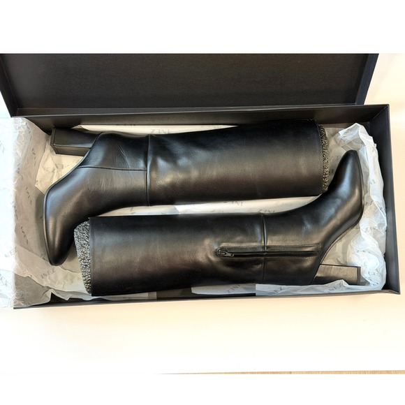 Inez Paloma Black Calf Boots Leather Knee High Block Heel Womens Size 6 - Picture 13 of 16